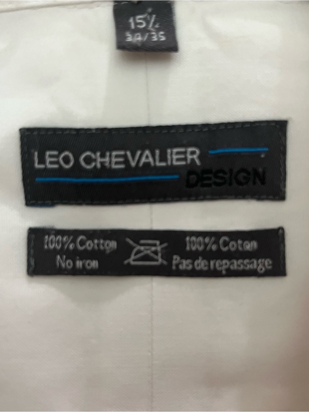 Leo Chevalier Design White No-Iron Dress Shirt | 15.5 34/35 | 100% Cotton - Picture 7 of 8